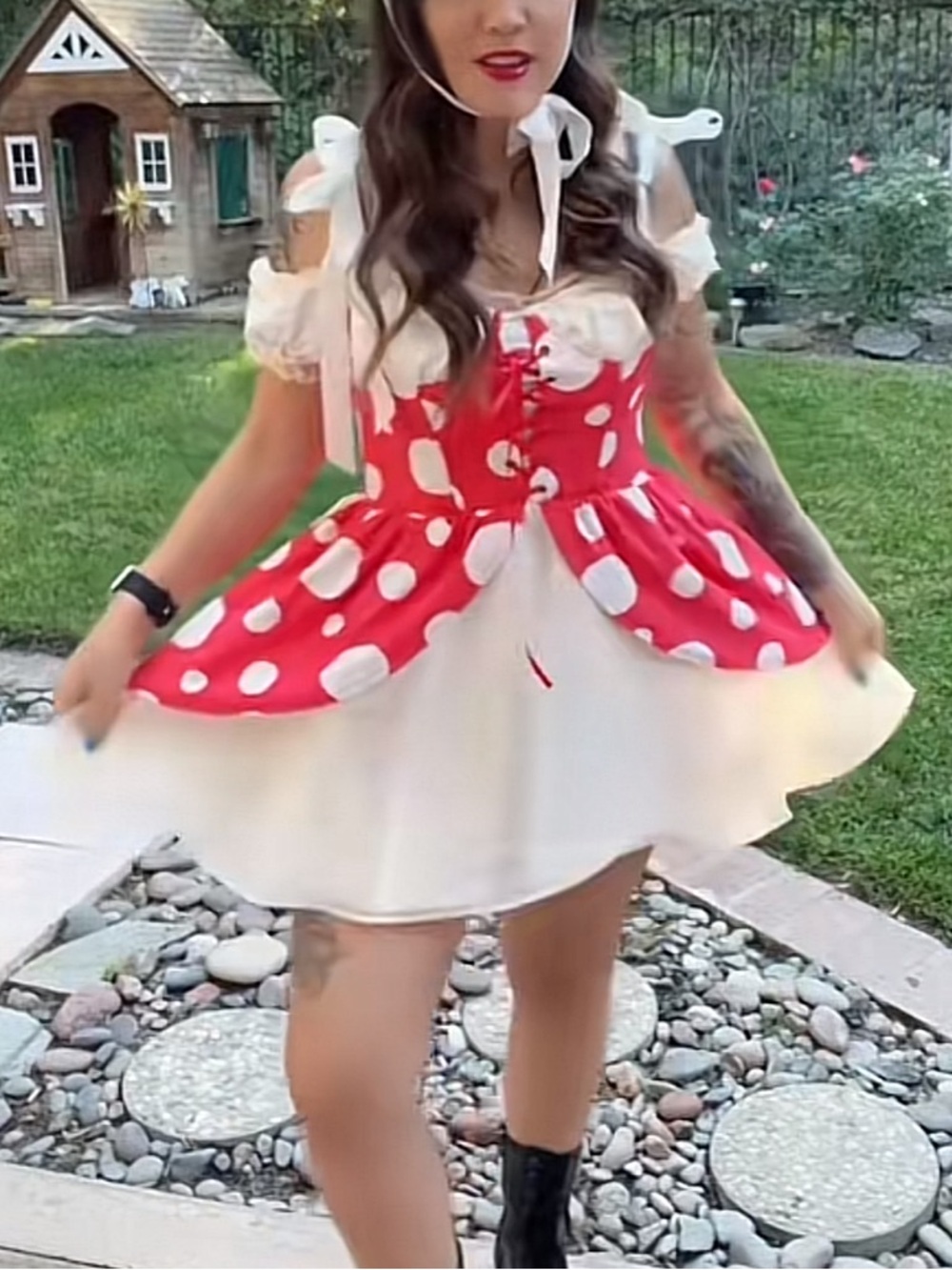 DOLLS KILL Mushroom Princess Costume Polka Dot Corset Mini Coquette Rave Dress